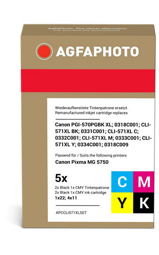 Agfa Photo PGI-570 PGBK XL+CLI-571XLBK,C,M,Y multipack black / cyan / magenta / yellow / Black (photo)