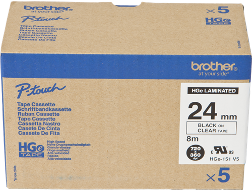 Brother HGe-151V5 tape black on transparent