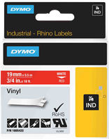DYMO tape white on red