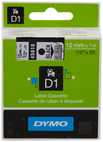 DYMO tape black on transparent