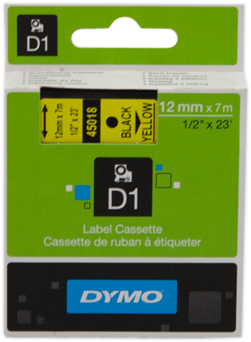 DYMO tape black on yellow