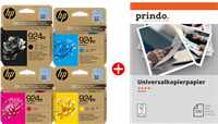 HP + Prindo Universal Papier 500 Blatt black / cyan / magenta / yellow / White value pack 924e MCVP
