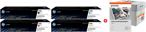 HP + Prindo Universal Papier 2500 Blatt black / cyan / magenta / yellow / White value pack 117A MCVP 02