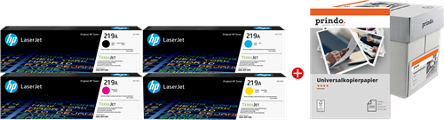 HP + Prindo Universal Papier 2500 Blatt black / cyan / magenta / yellow / White value pack 219A MCVP