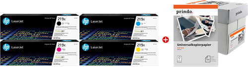 HP + Prindo Universal Papier 2500 Blatt black / cyan / magenta / yellow / White value pack 219X MCVP